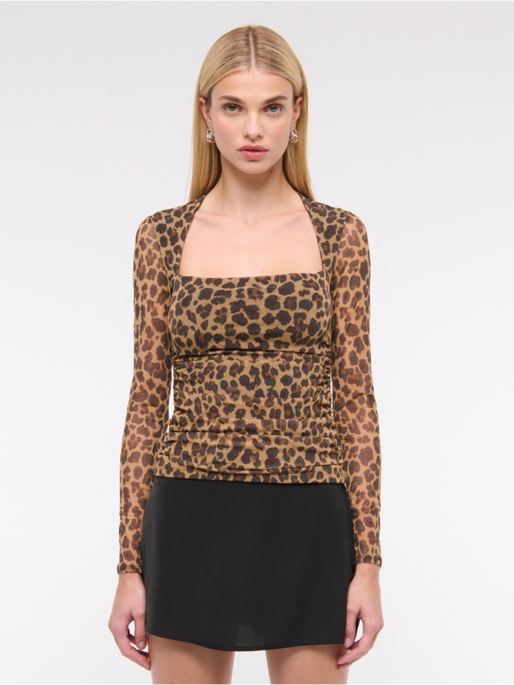 Abercrombie & Fitch Leopard Square-Neck Long Sleeve Top - Brown & Black NWT